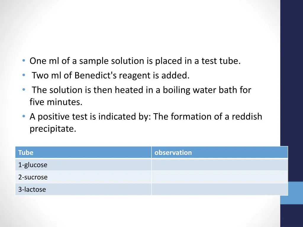 one ml of a sample solution is placed in a test