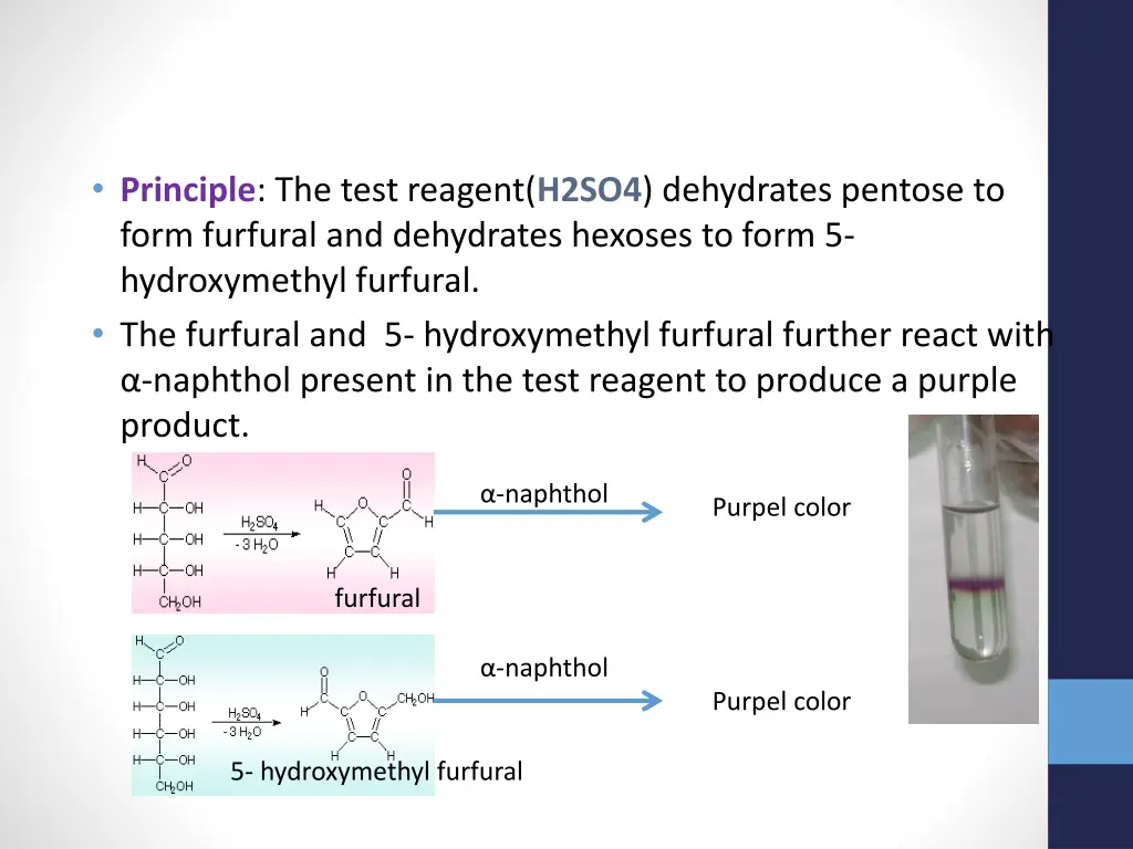 principle the test reagent h2so4 dehydrates