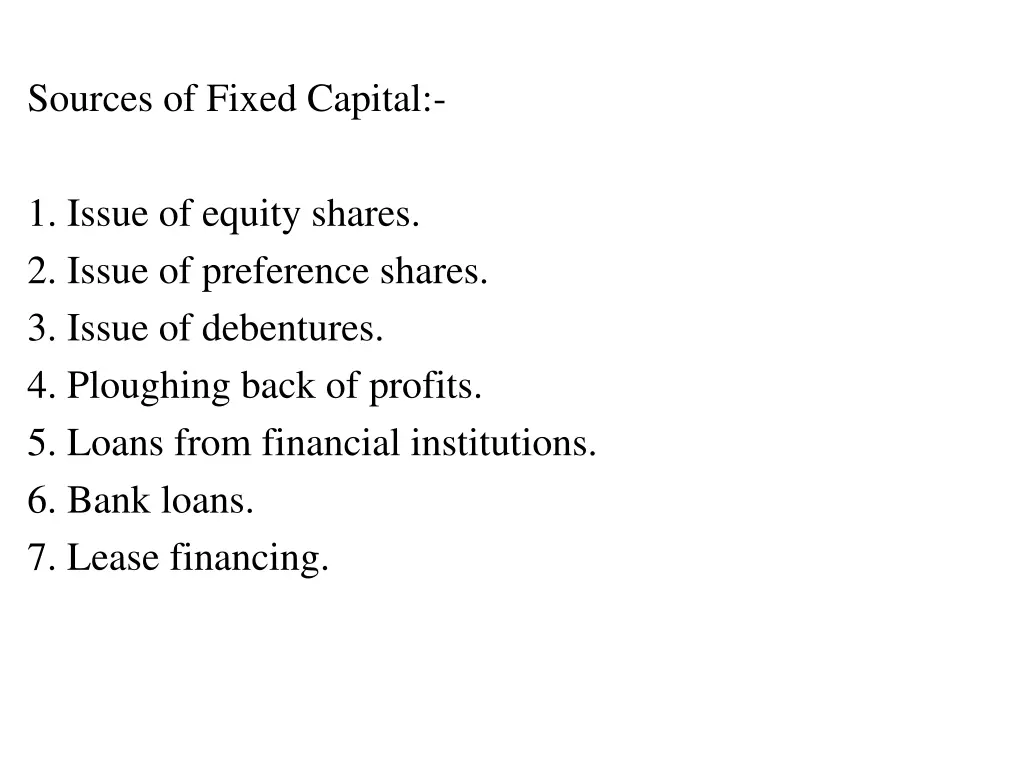 sources of fixed capital