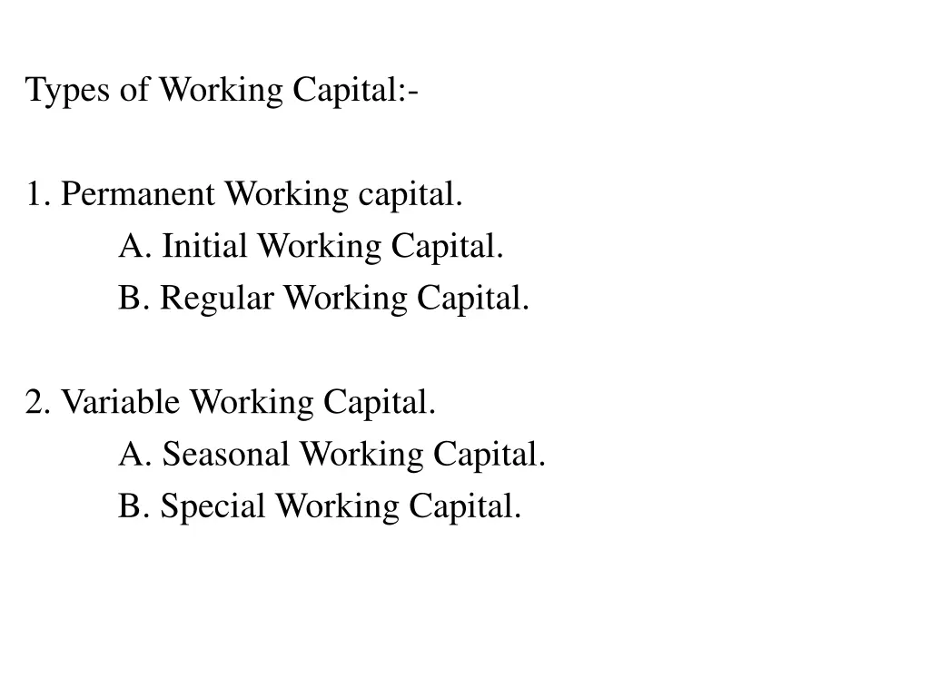 types of working capital