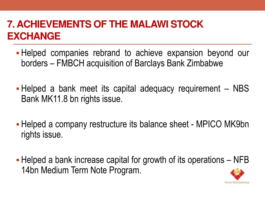 7 achievements of the malawi stock exchange