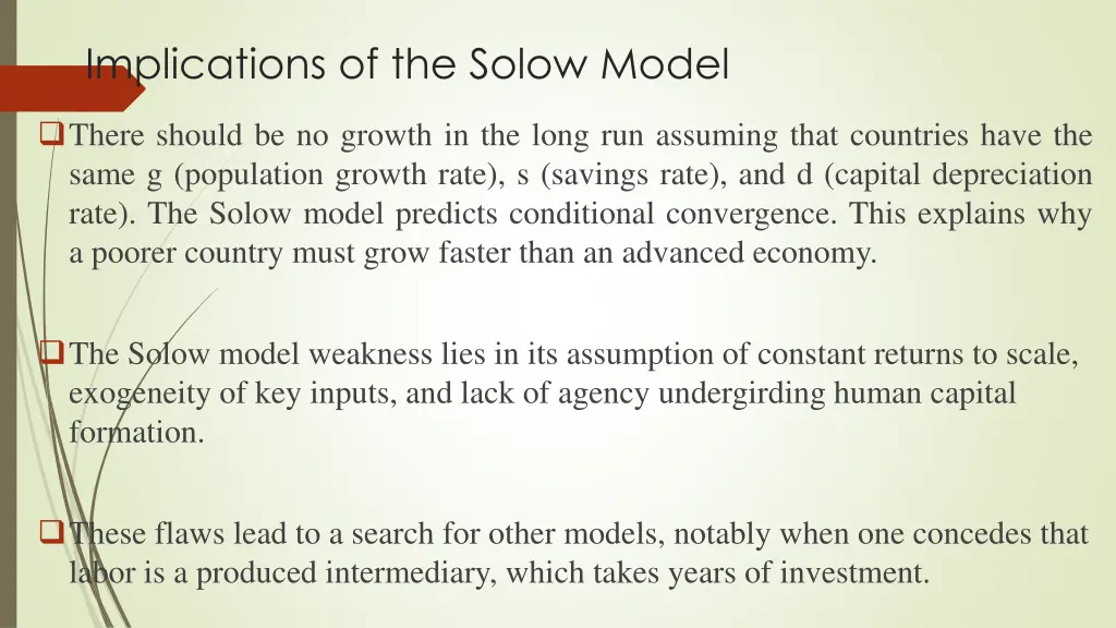 implications of the solow model