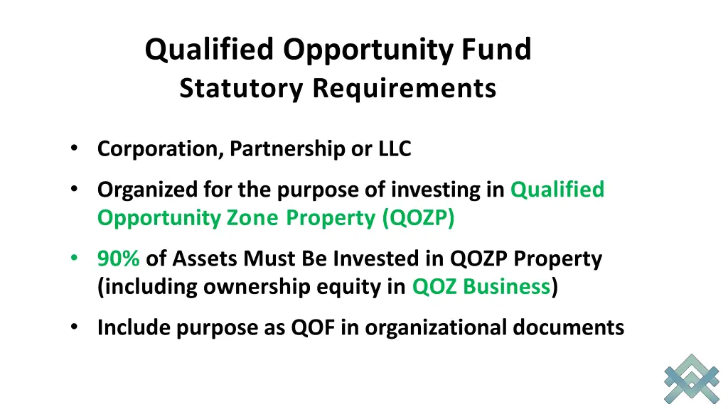 qualified opportunity fund statutory requirements