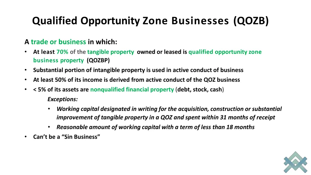 qualified opportunity zone businesses qozb