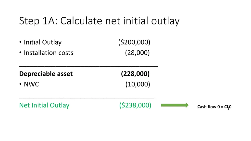 step 1a calculate net initial outlay