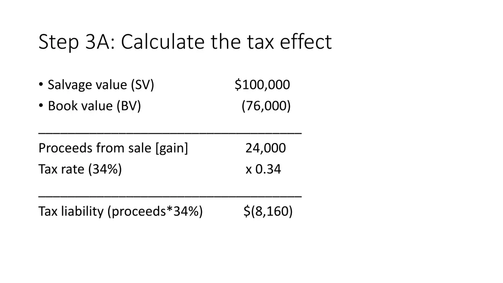 step 3a calculate the tax effect