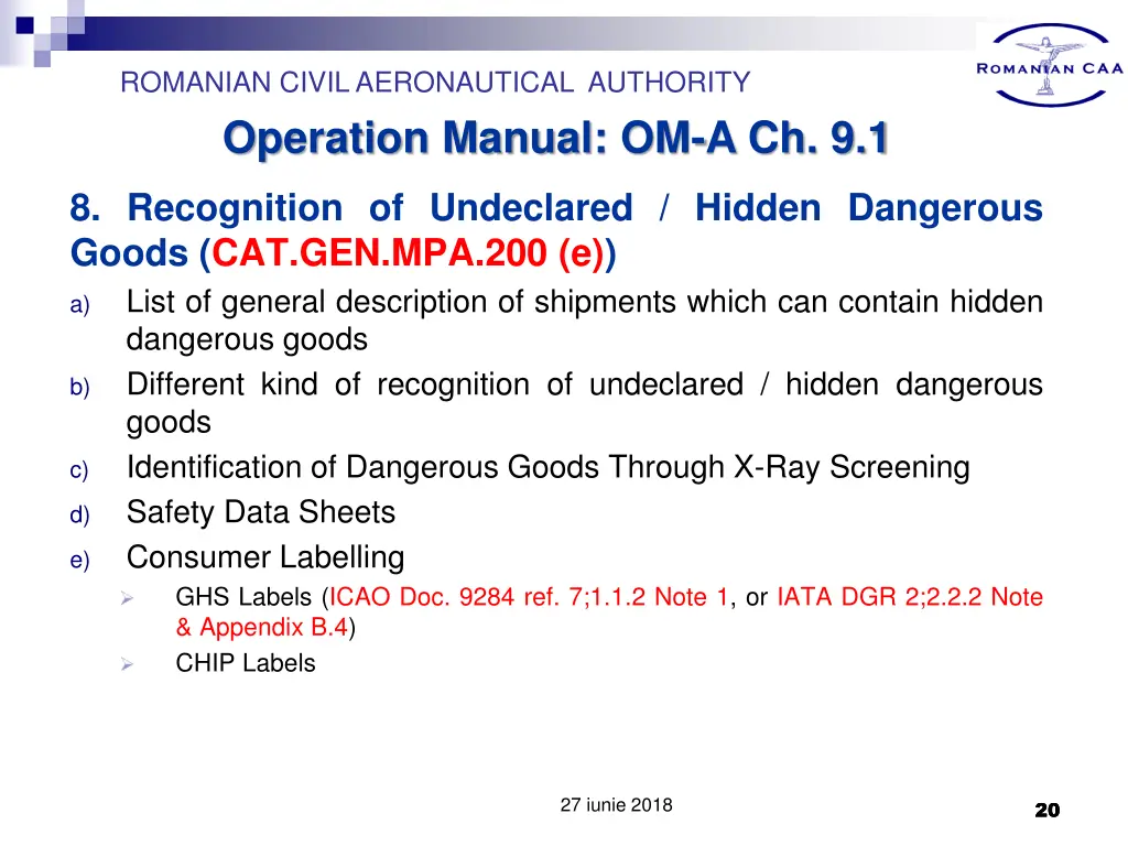 romanian civil aeronautical authority operation 18