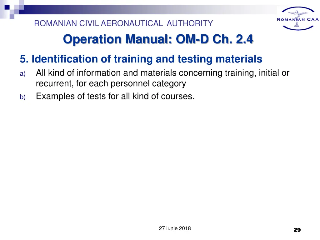 romanian civil aeronautical authority operation 27