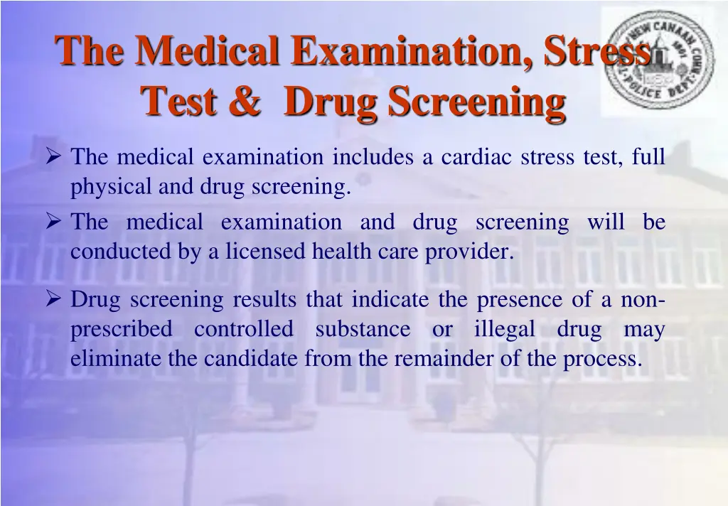 the medical examination stress test drug screening