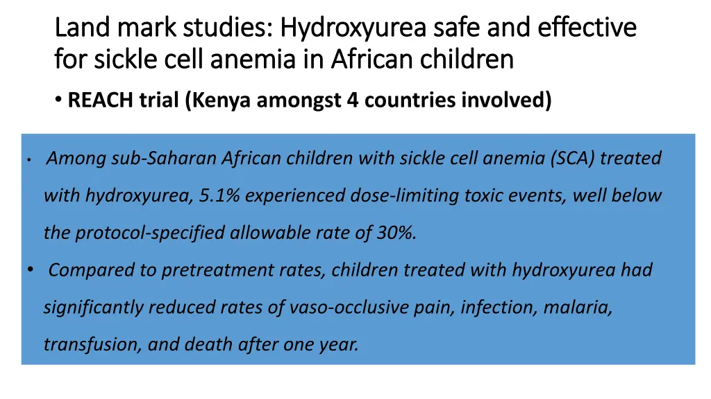 land mark studies hydroxyurea safe and effective