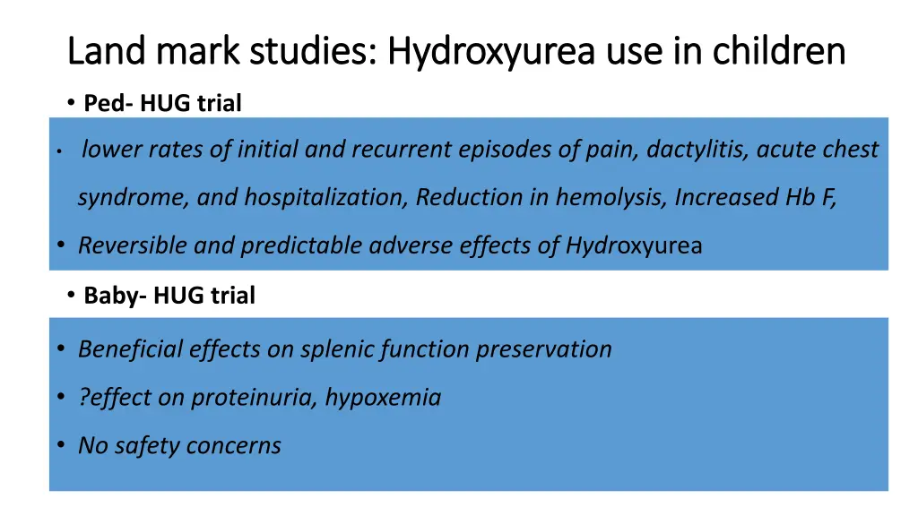 land mark studies hydroxyurea use in children