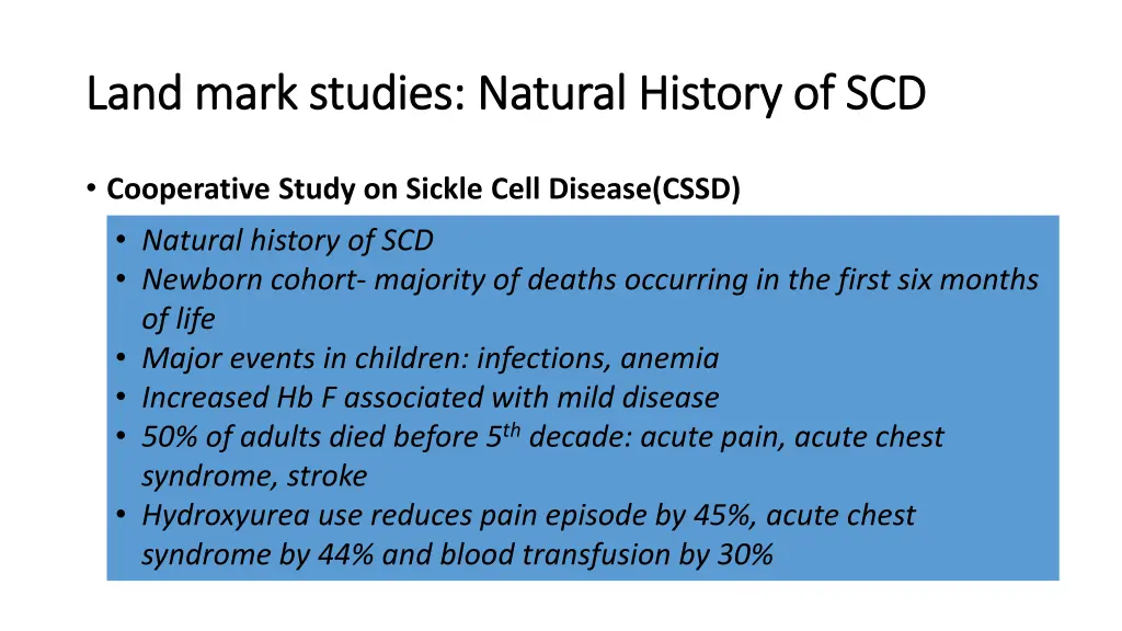 land mark studies natural history of scd land