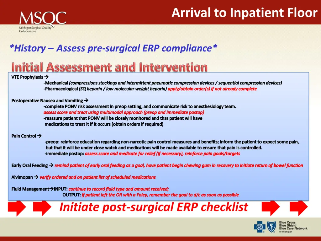 arrival to inpatient floor