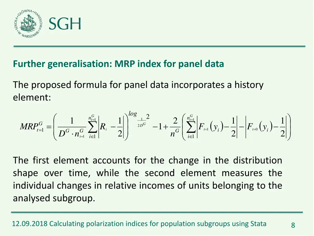 further generalisation mrp index for panel data