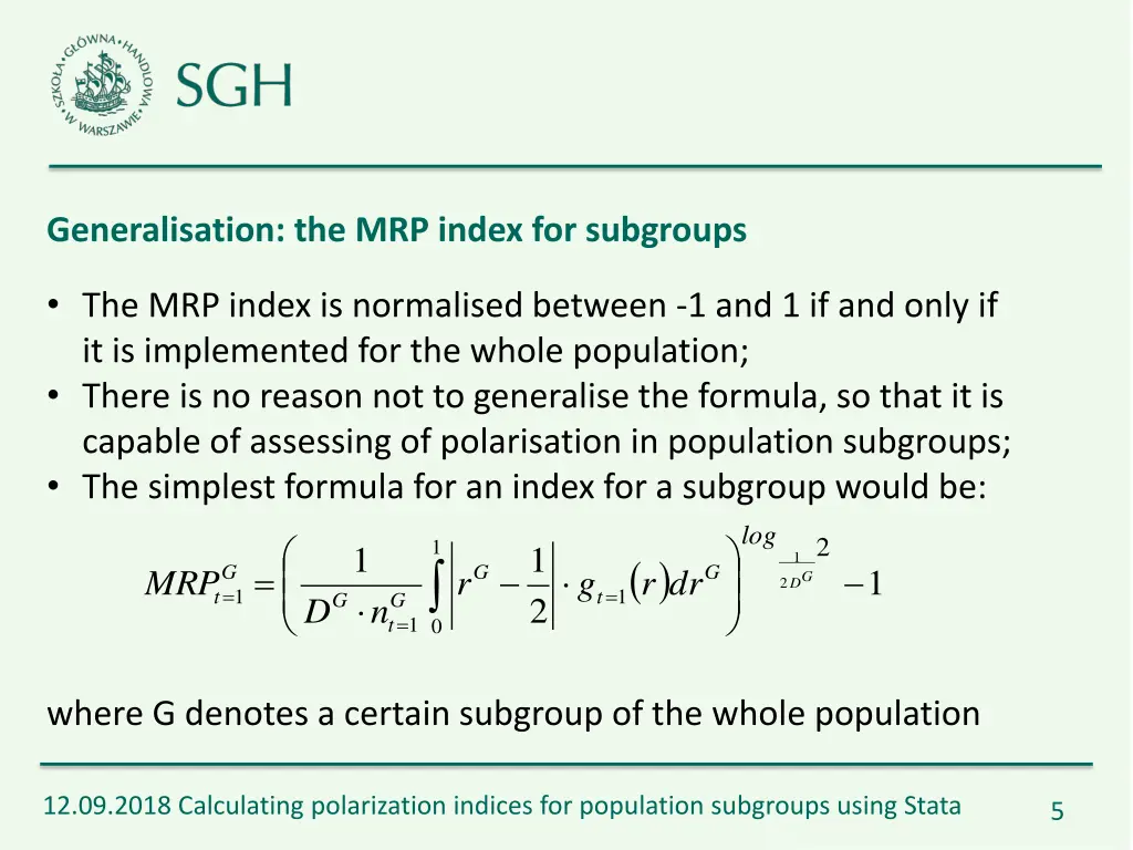 generalisation the mrp index for subgroups