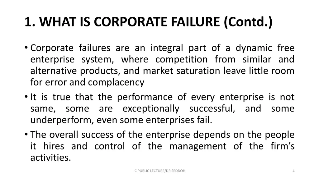 1 what is corporate failure contd