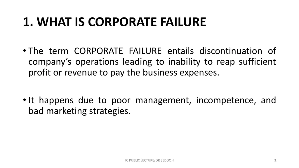 1 what is corporate failure