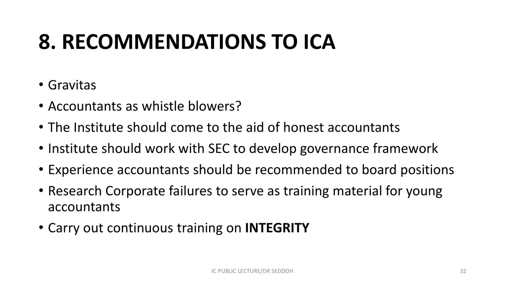 8 recommendations to ica