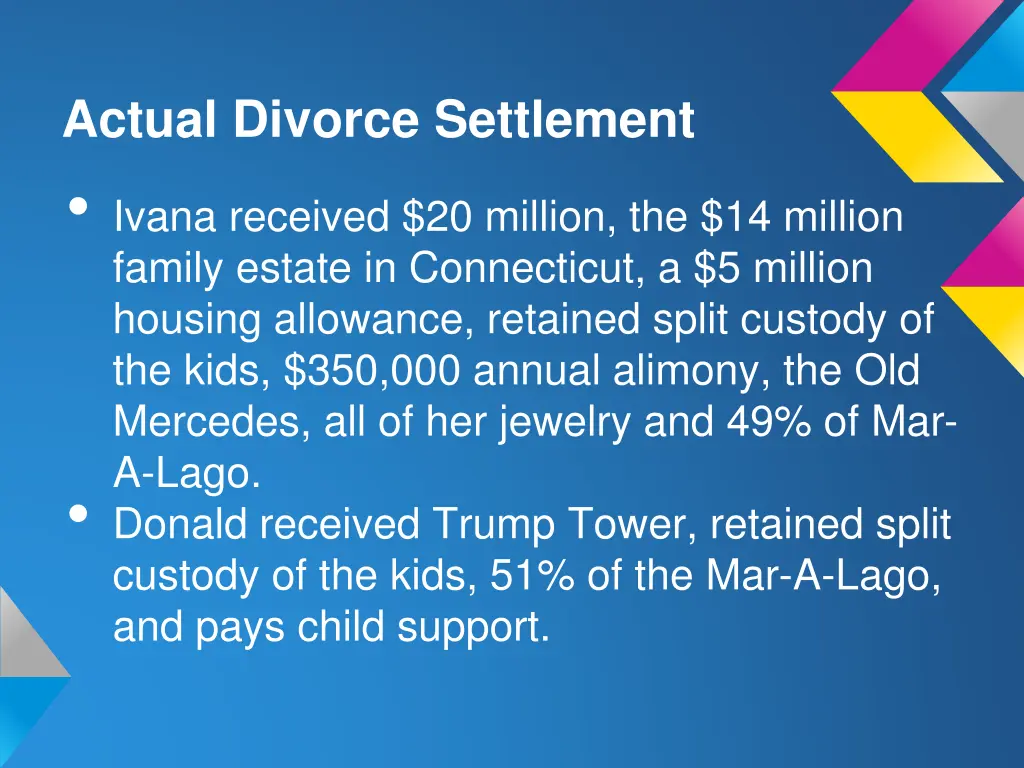 actual divorce settlement ivana received