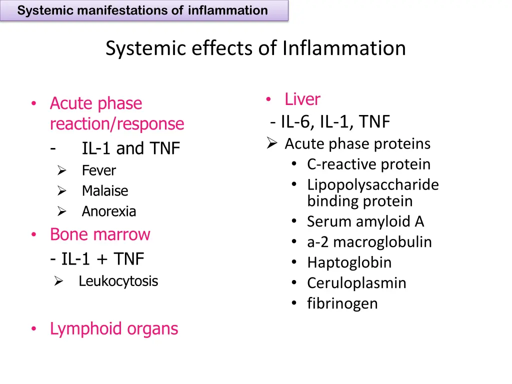 systemic manifestations of inflammation