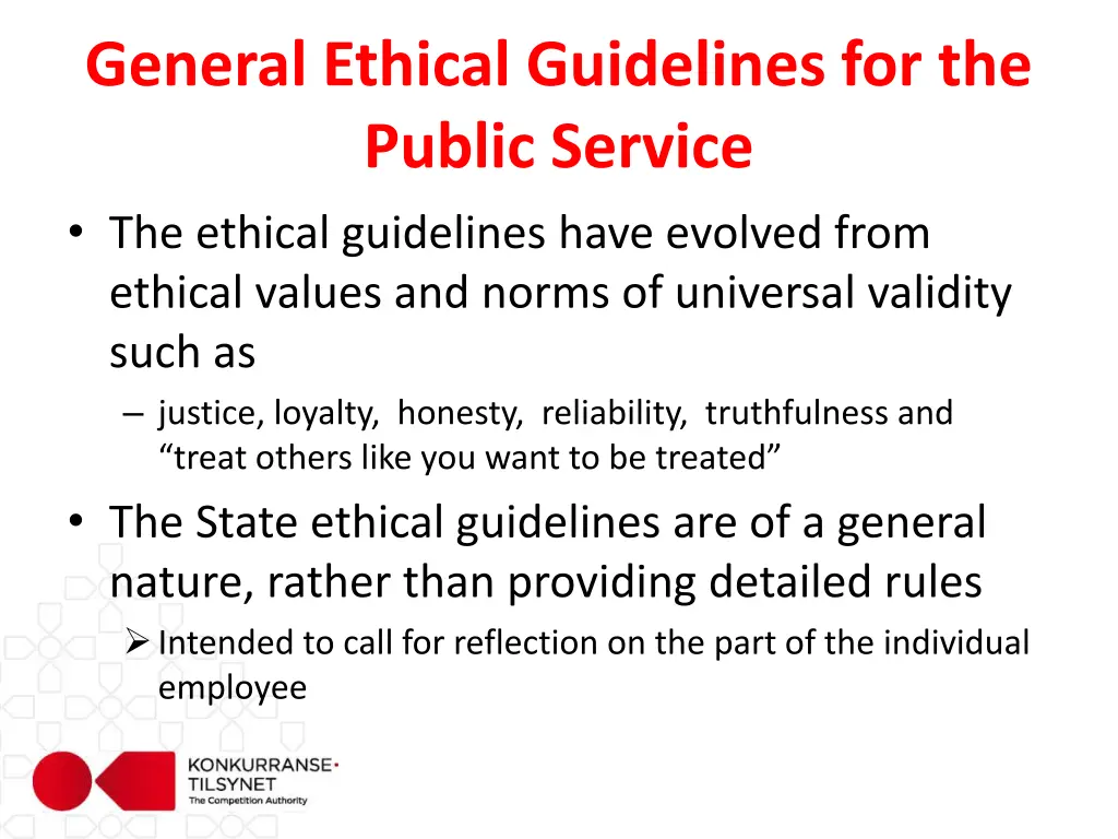 general ethical guidelines for the public service