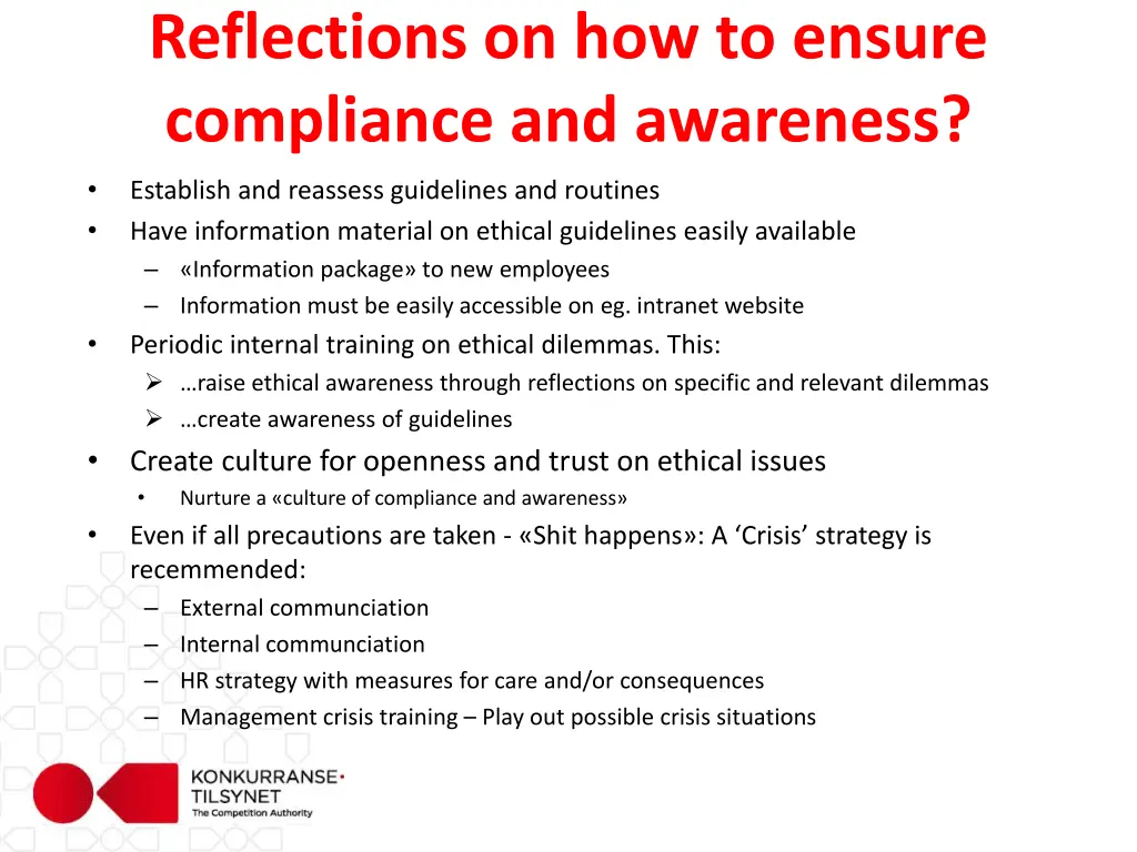 reflections on how to ensure compliance