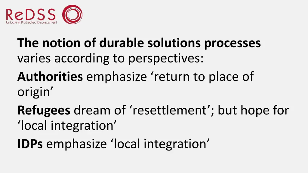 the notion of durable solutions processes varies