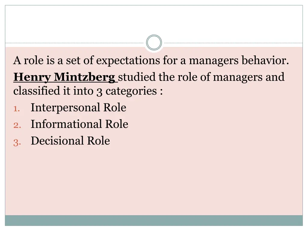 a role is a set of expectations for a managers