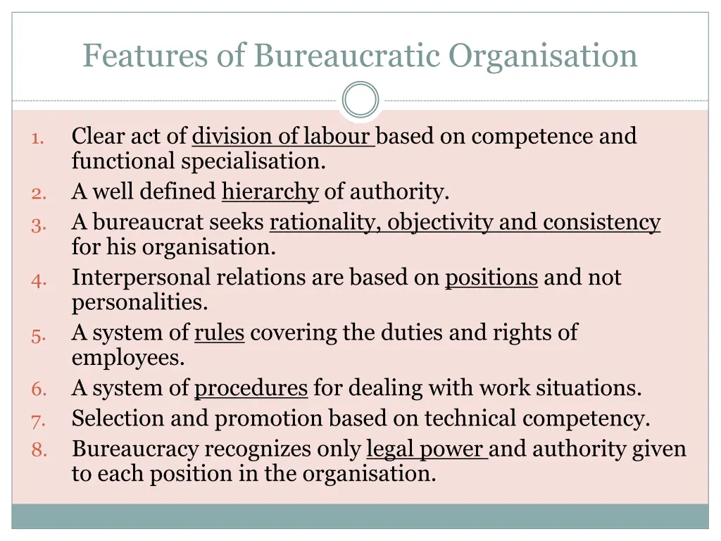 features of bureaucratic organisation