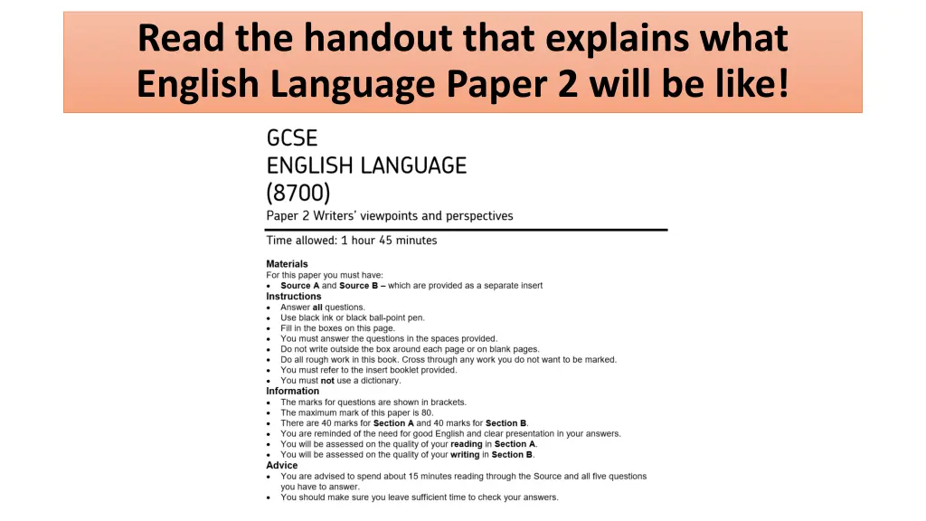 read the handout that explains what english