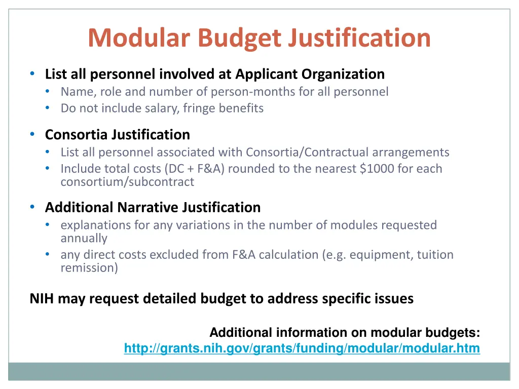 modular budget justification