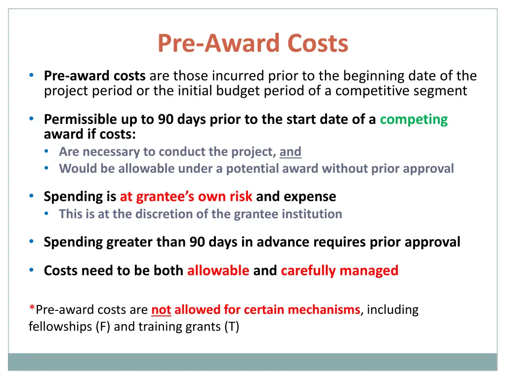 pre award costs