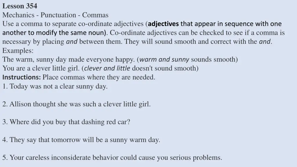 lesson 354 mechanics punctuation commas