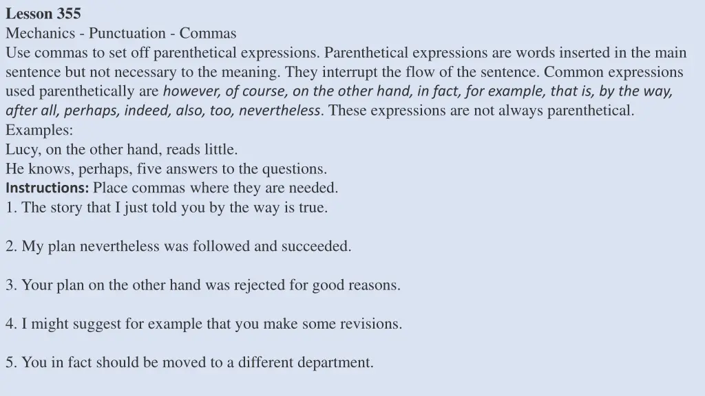 lesson 355 mechanics punctuation commas