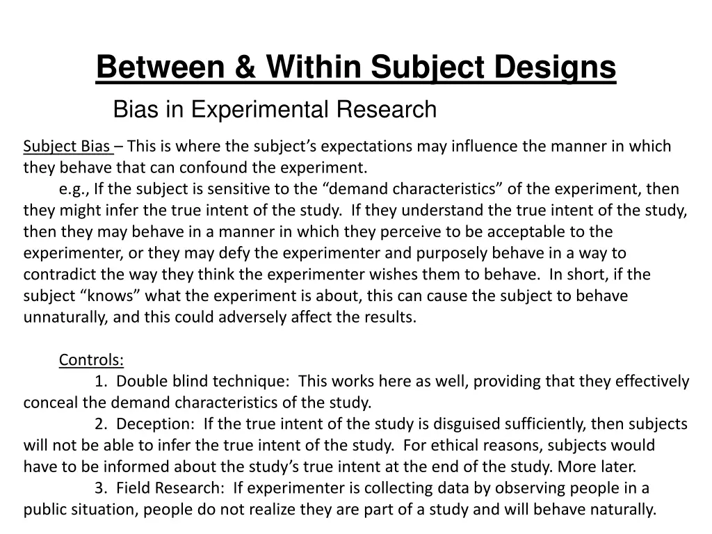 between within subject designs bias