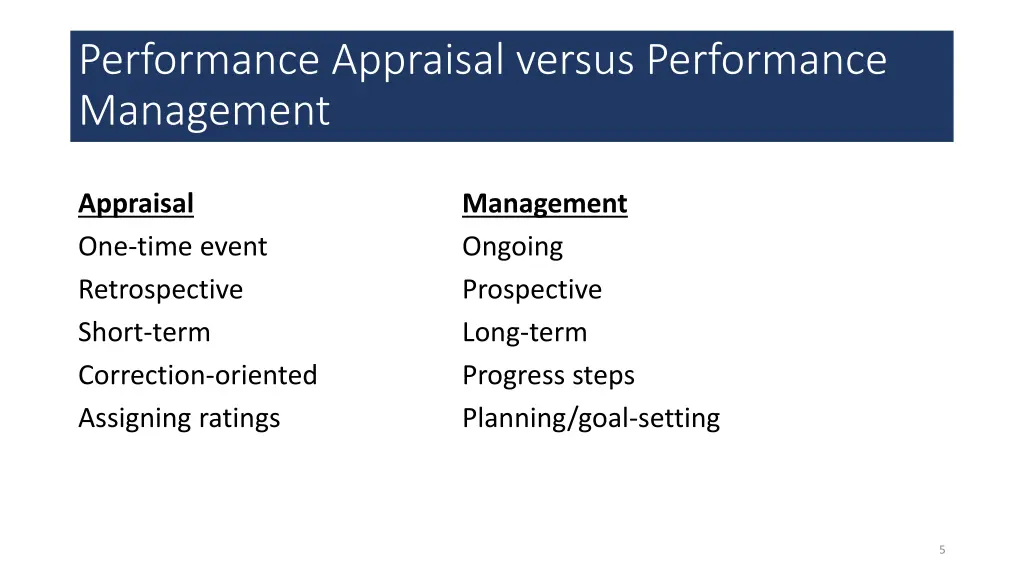 performance appraisal versus performance