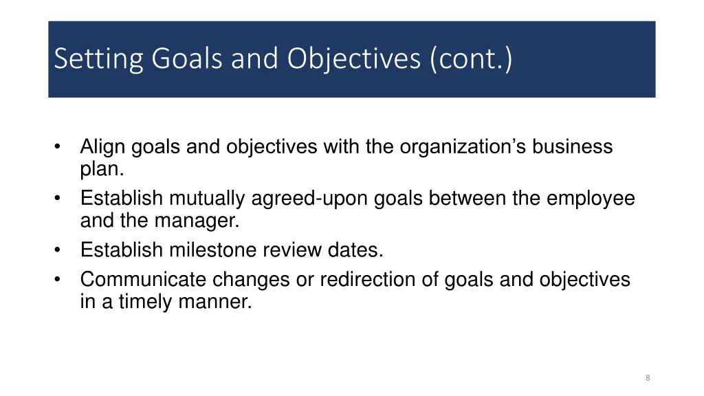 setting goals and objectives cont