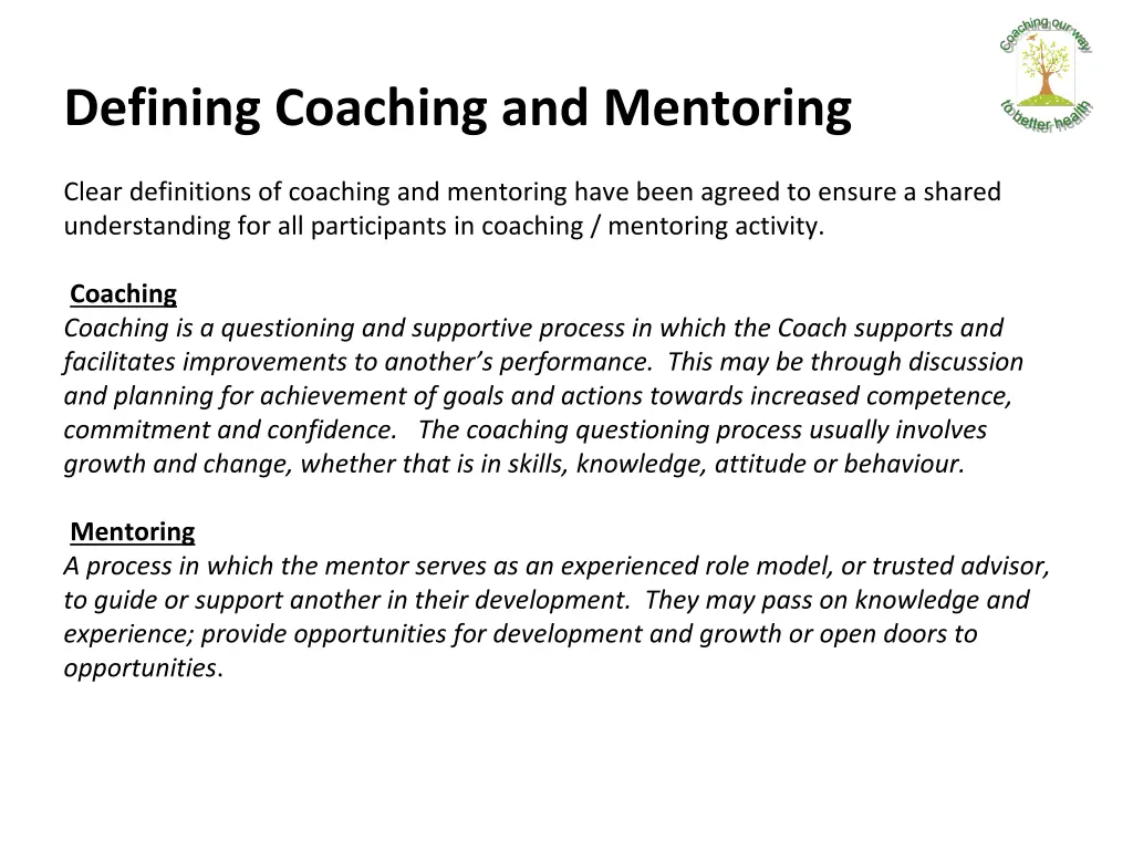 defining coaching and mentoring