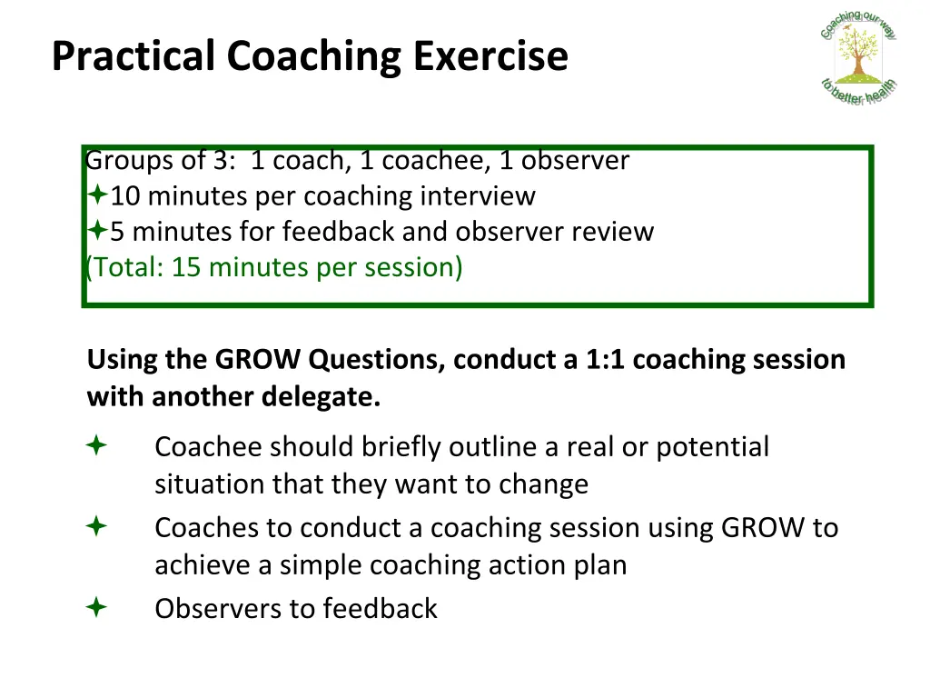 practical coaching exercise