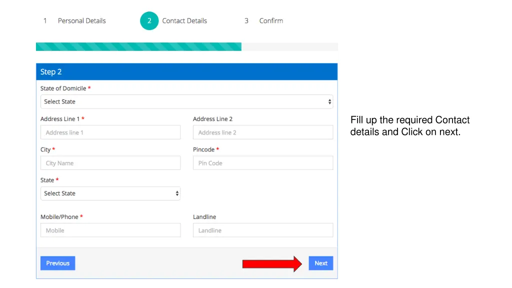 fill up the required contact details and click