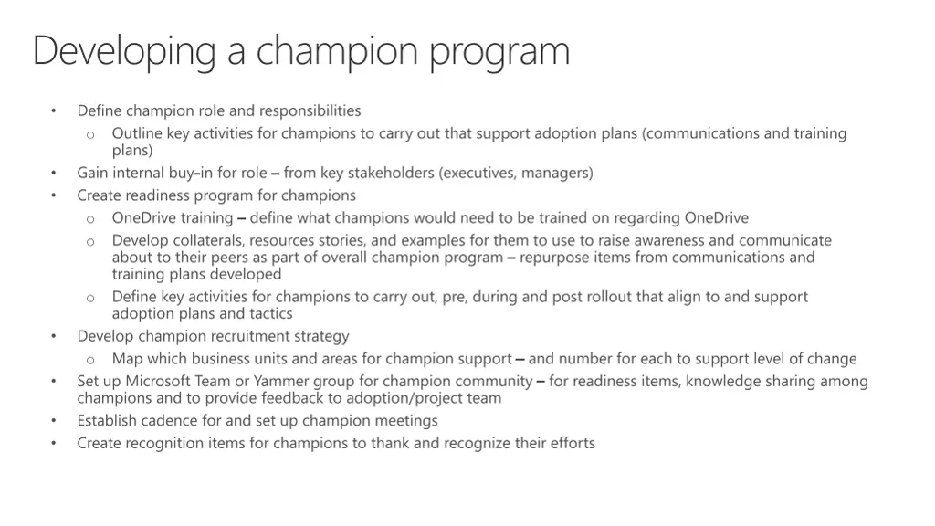 developing a champion program