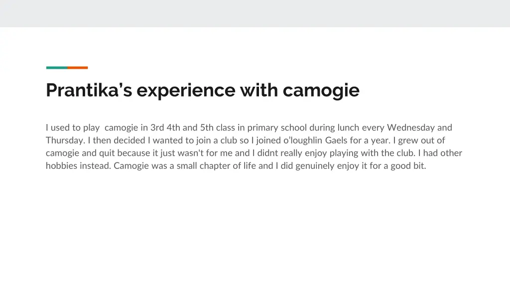 prantika s experience with camogie