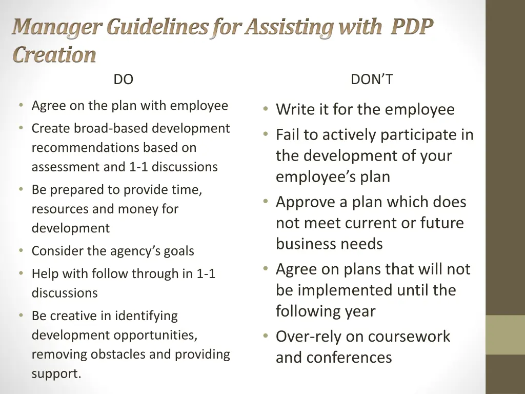 manager guidelines for assisting with