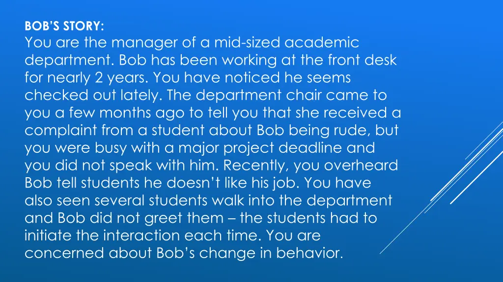 bob s story you are the manager of a mid sized