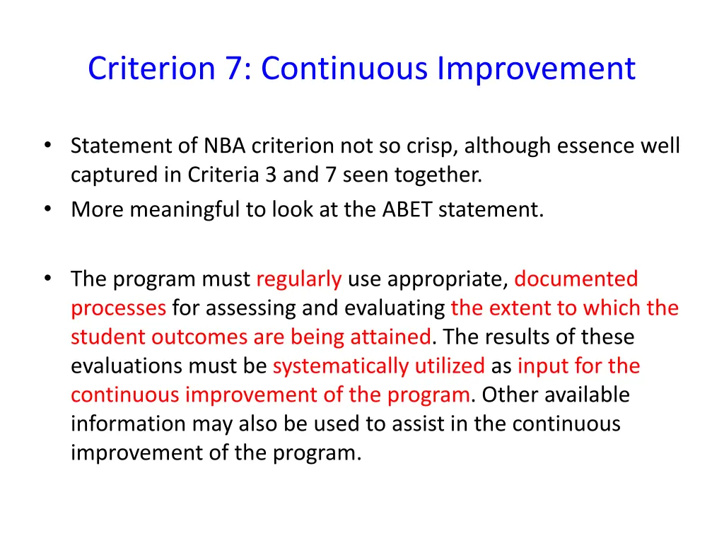 criterion 7 continuous improvement