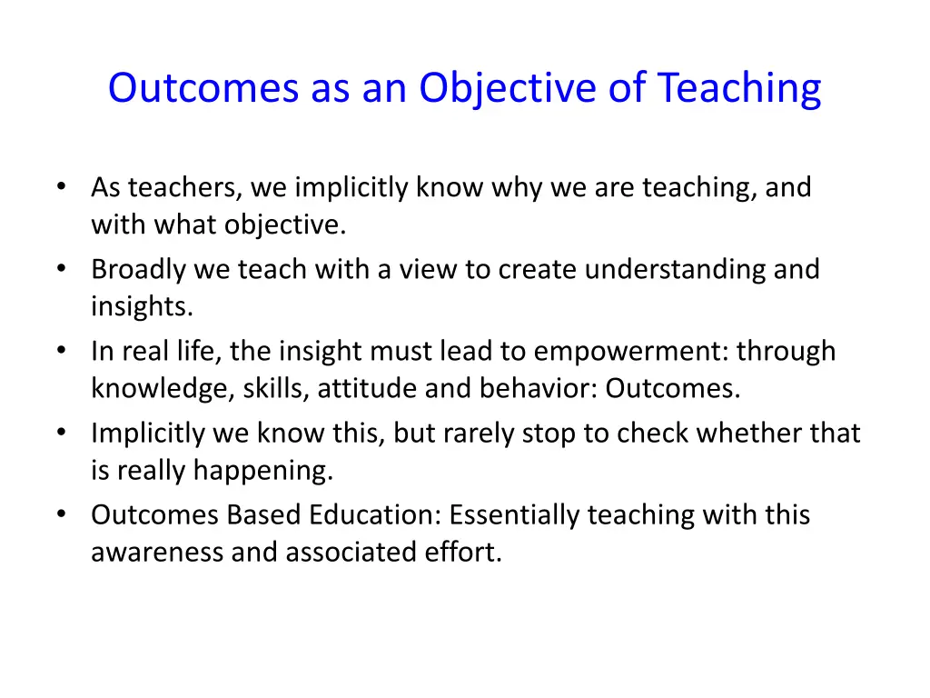 outcomes as an objective of teaching