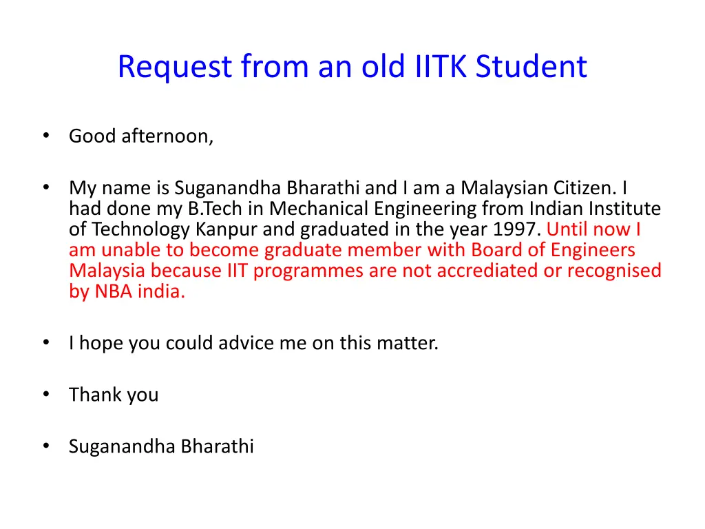 request from an old iitk student