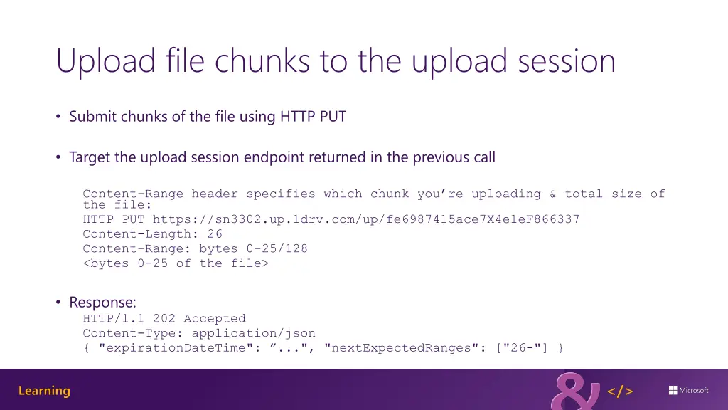 upload file chunks to the upload session