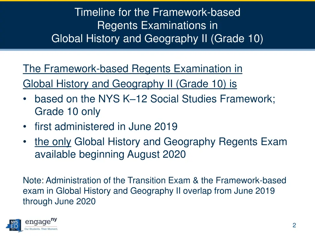 timeline for the framework based regents