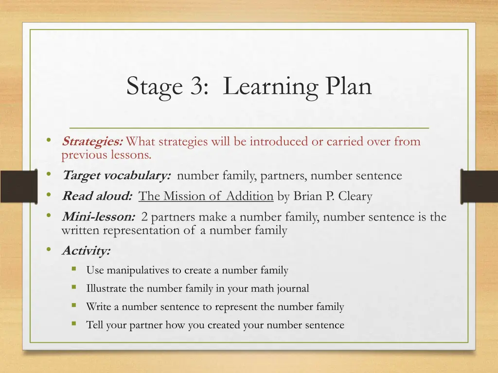 stage 3 learning plan